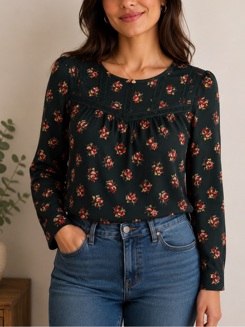 LOFT Floral Long-Sleeve Blouse